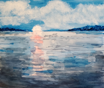 Watercolor painting cape cod sunset