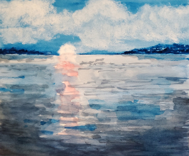 Watercolor painting cape cod sunset