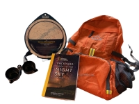 Image of backpack, planisphere wide angle binoculars, and book