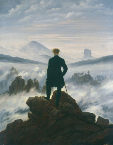 Caspar david friedrich painting of a man standing on a rock in the water