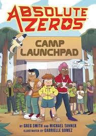 A bunch of kids stand proudly in front of a sign reading "Camp Launchpad"