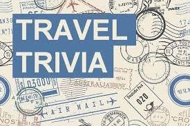 words "travel trivia" over the background of travel stamps
