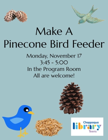 Birds, pinecones and seeds on a blue background