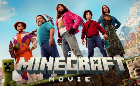 A Minecraft Movie poster with Jack Black and Jason Momoa