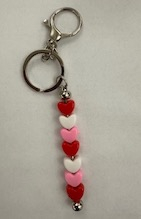 Keychain with red, pink and white heart beads
