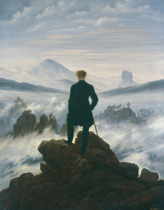 Caspar david friedrich painting of a man standing on a rock in the water