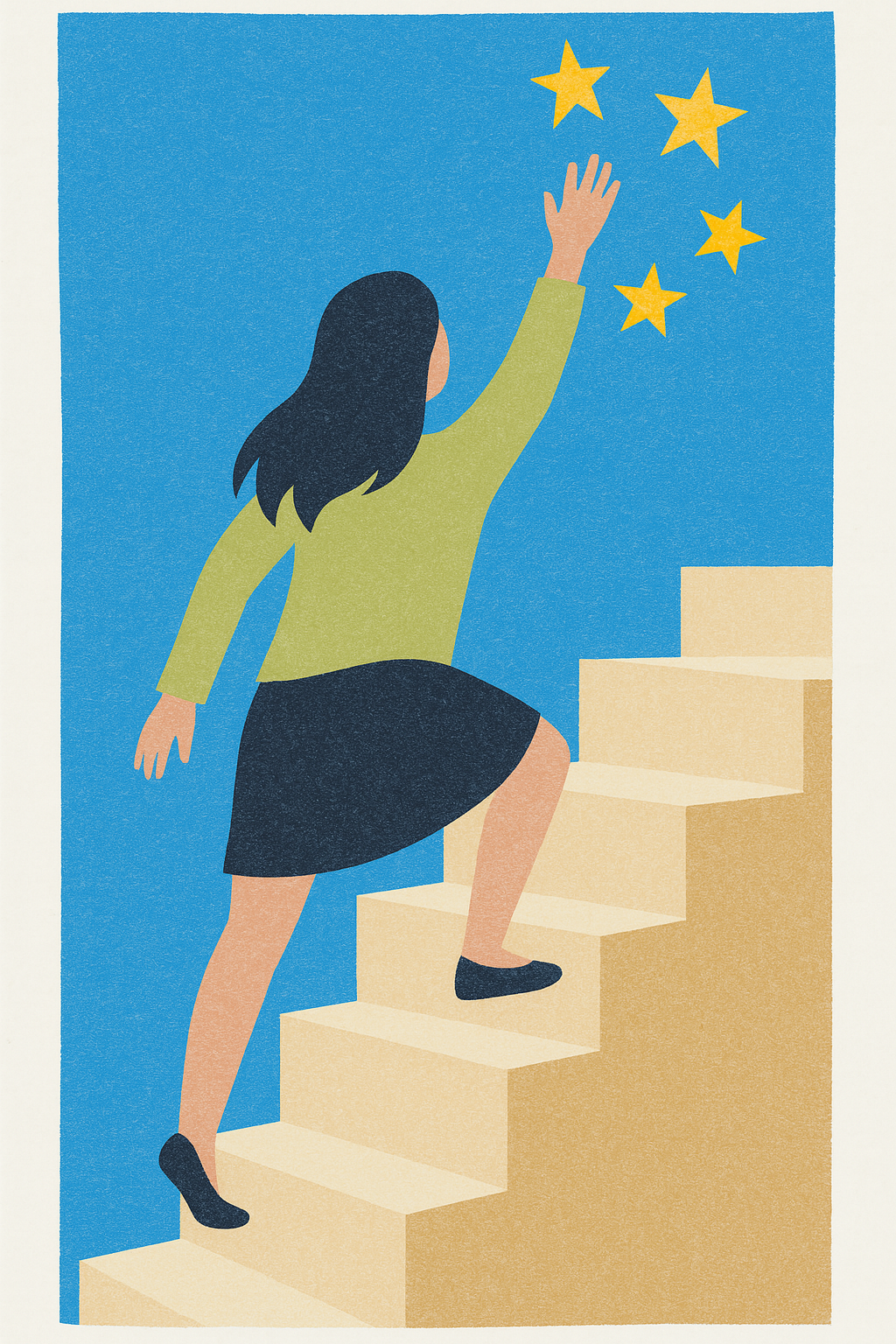 Image of women striving, walking up stairs, reaching for the stars