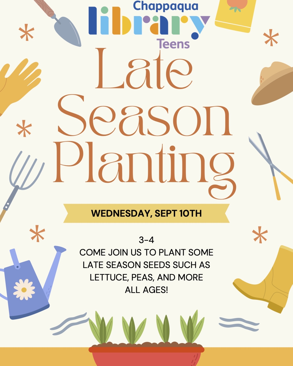 Late Season Planting flyer wtih gardening tools