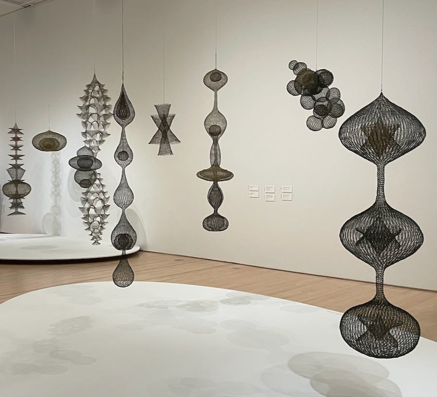 Ruth Asawa hanging woven art sculptures