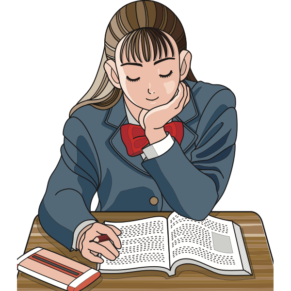 Manga-style image of student with open book