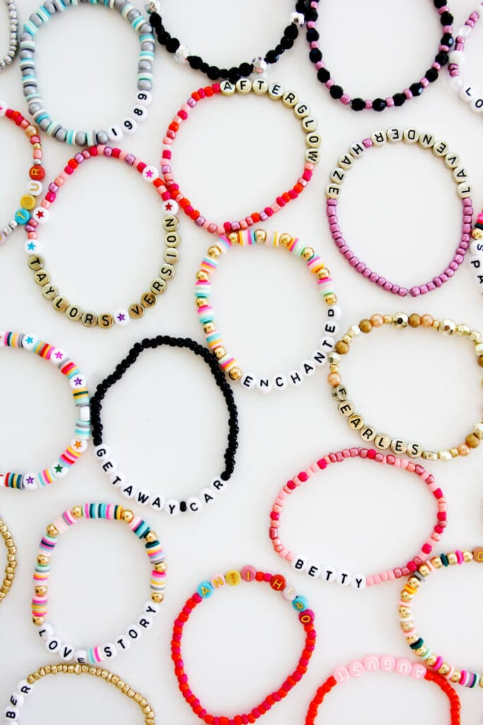 Beaded bracelets with alphabet and colored beads